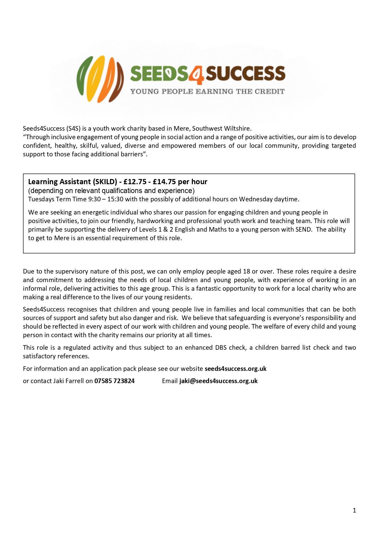 Advert for Learning Assistant